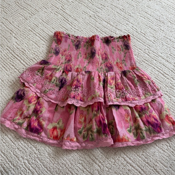 Loveshackfancy pink floral ruffle mini skirt - Picture 2 of 4